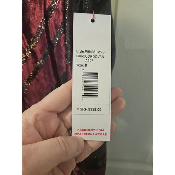 Parker Womens Selma Velvet‎ Metallic Midi Dress Burgandy Purple Womens 8 NWT - Picture 5 of 7